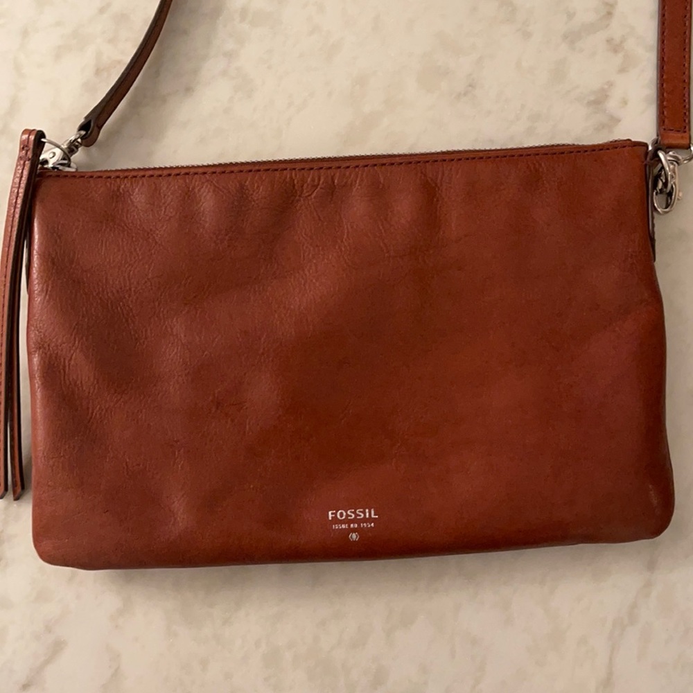 Fossil brown leather cross body purse